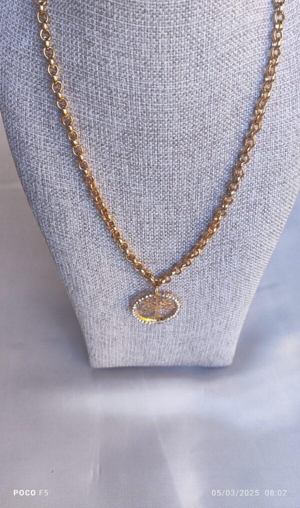 Colar Elos pequenos pingente Arvore da Vida Folheado a Ouro 18k
