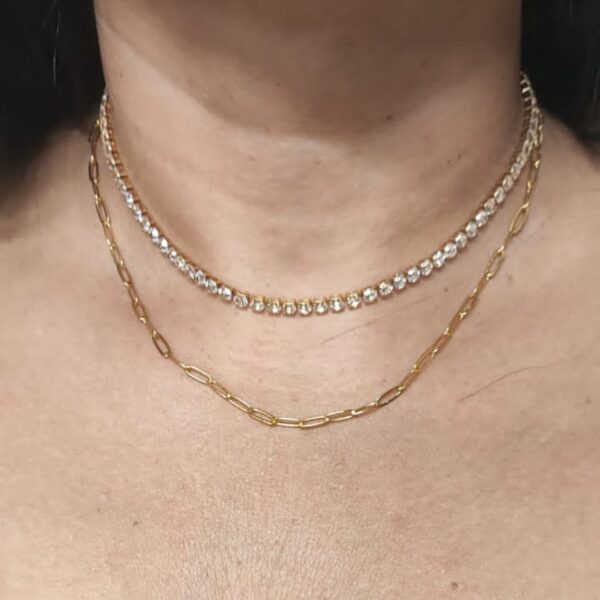 Choker strass - Foleado a ouro 18k , Colar Elos finos folheado a Ouro 18k